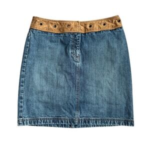 Women's Casual 90s Y2K inspired denim and‎ suede Belt Trim mini skirt size 8